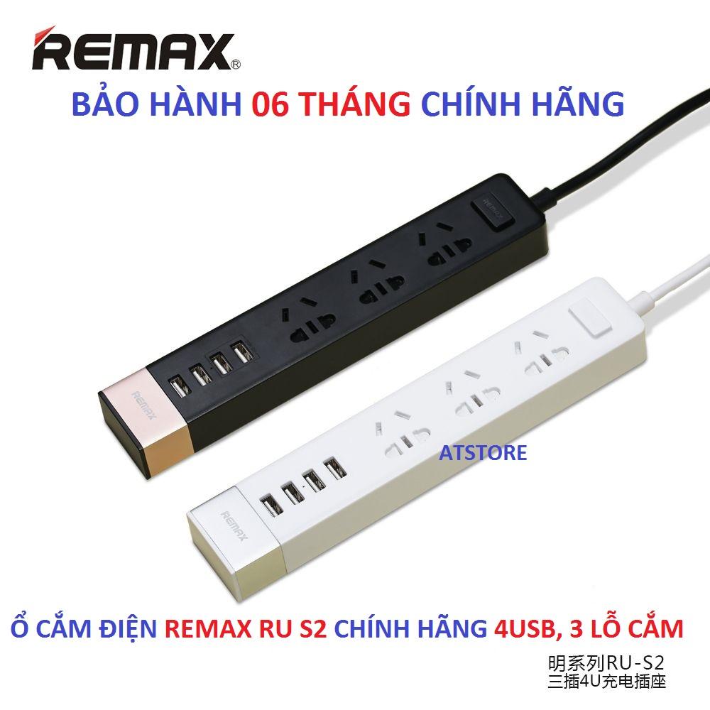Ổ cắm điện remax ru s2 3 lỗ cắm 4 cổng usb - bh 6t