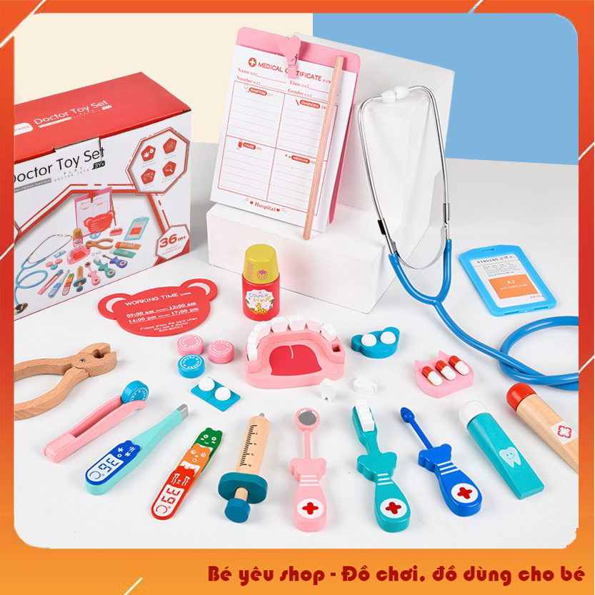 Bộ đồ chơi bác sỹ đa khoa bằng gỗ cao cấp cho bé kèm hộp giấy -Đồ chơi thông minh cho bé gái và bé trai