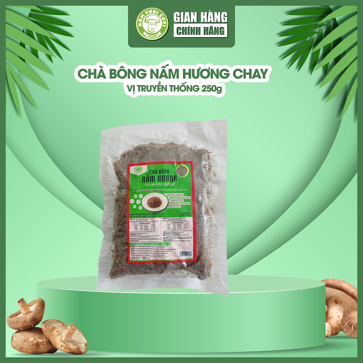 Chà bông nấm hương chay vị truyền thống túi 250g - nấm tươi cười