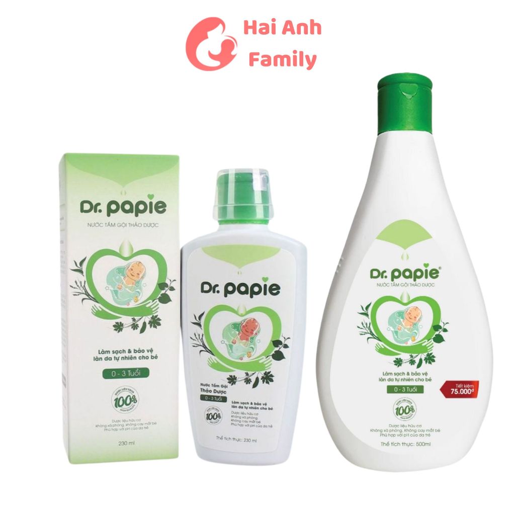 Nước tắm gội thảo dượᴄ dr papie cho bé từ 0 - 3 tuổi 230ml