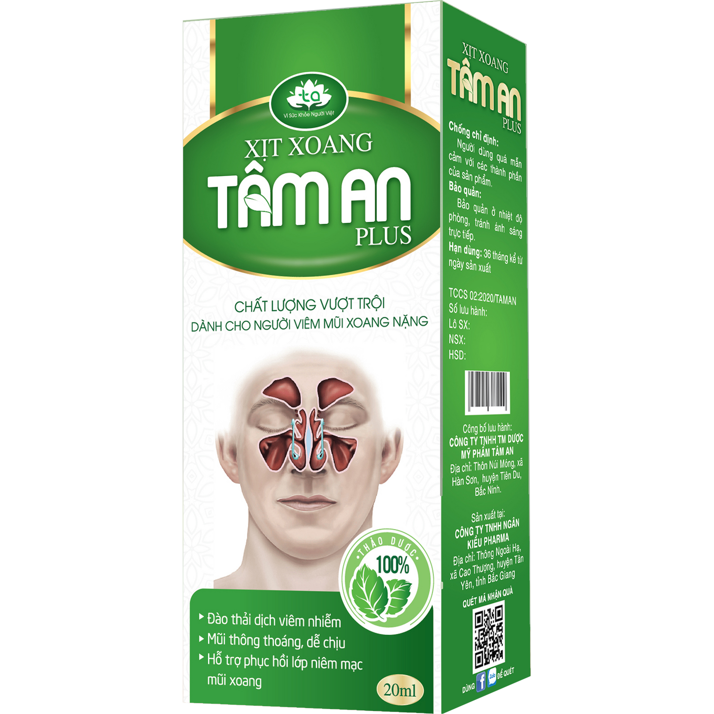 Xịt xoang Tâm An Plus 20ml chuyên biệt dành cho người bị viêm xoang cấp và mãn tính