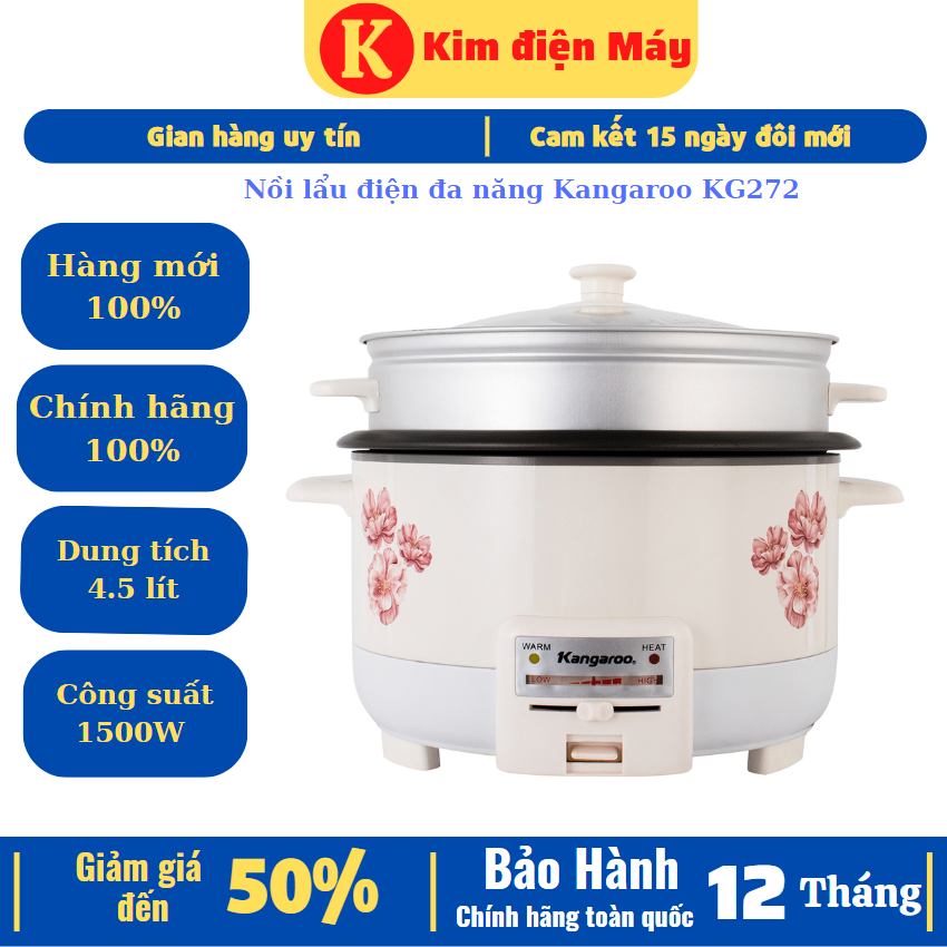 Nồi lẩu điện đa năng Kangaroo KG272-4.5 lít 1500W- bảo hành 12 tháng toàn quốc