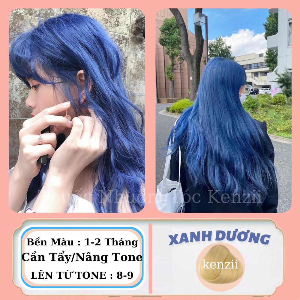 Thuốc nhuộm tóc Xanh Dương KENZII lên từ tone 7 - 8 Màu nhuộm tóc Xanh Dương TẶNG KÈM trợ nhuộm , găng tay , mũ trùm đầu