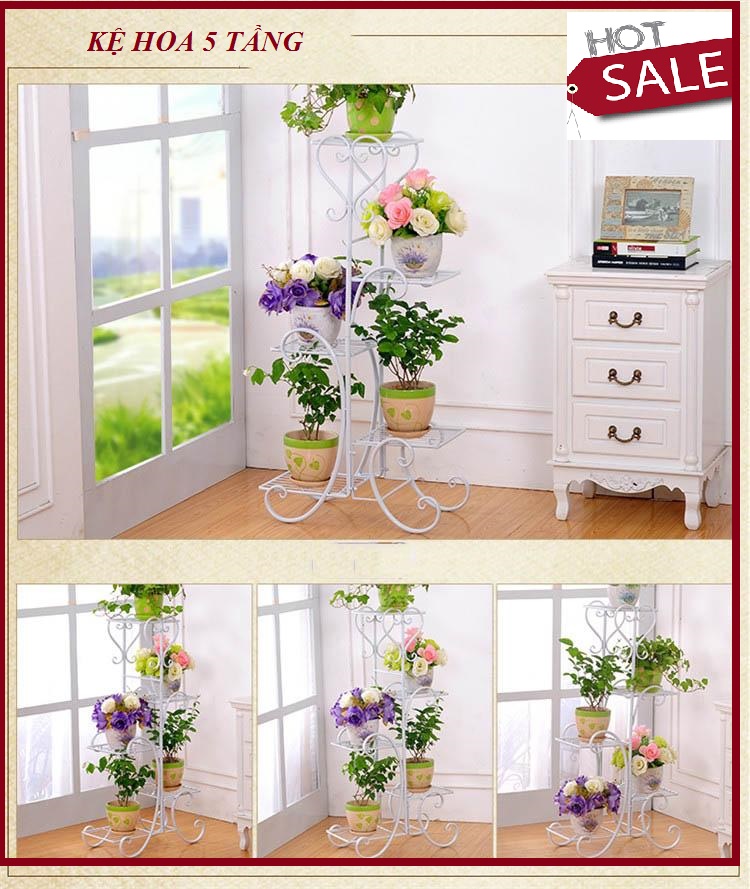 Kệ trang trí bằng sắt sơn tính điện 5 tầng- Kệ để chậu hoa cây cảnh ban công, phòng khách 5 tầng