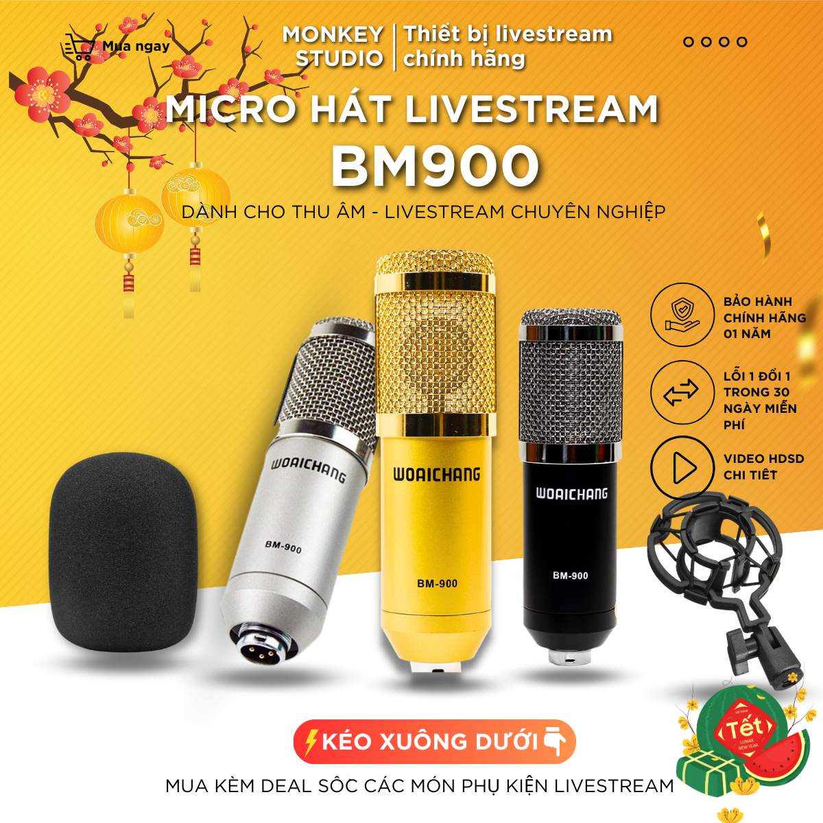 Micro Livestream Livestream BM900 ⚡HÀNG CHÍNH HÃNG⚡ Thu Âm Livestream Hát Karaoke Chuyên nghiệp, Monkey Studio