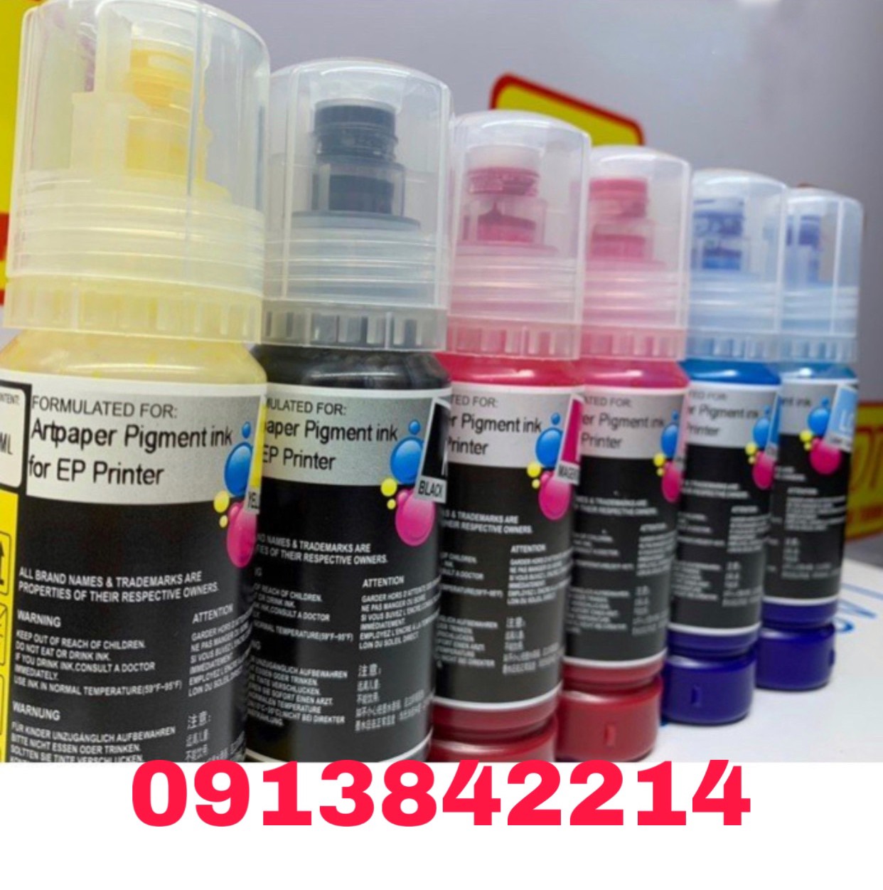 Bộ= 6 màu mực dầu pigment Art Ultra plus vòi châm thông minh dùng cho Epson L8050/L18050/3210/L3250/L1210/L1250/L4260/L805/L121 In được giấy Couche, tem vở