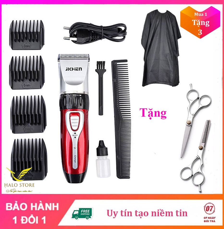 [CHÍNH HÃNG JICHEN] Bộ Tông Đơ Cắt Tóc Đa Năng Công Suất 3W Cho Người Không Chuyên TẶNG Bộ Kéo Cắt Tóc + Áo Choàng Cắt Tóc [BẢO HÀNH 3 THÁNG]