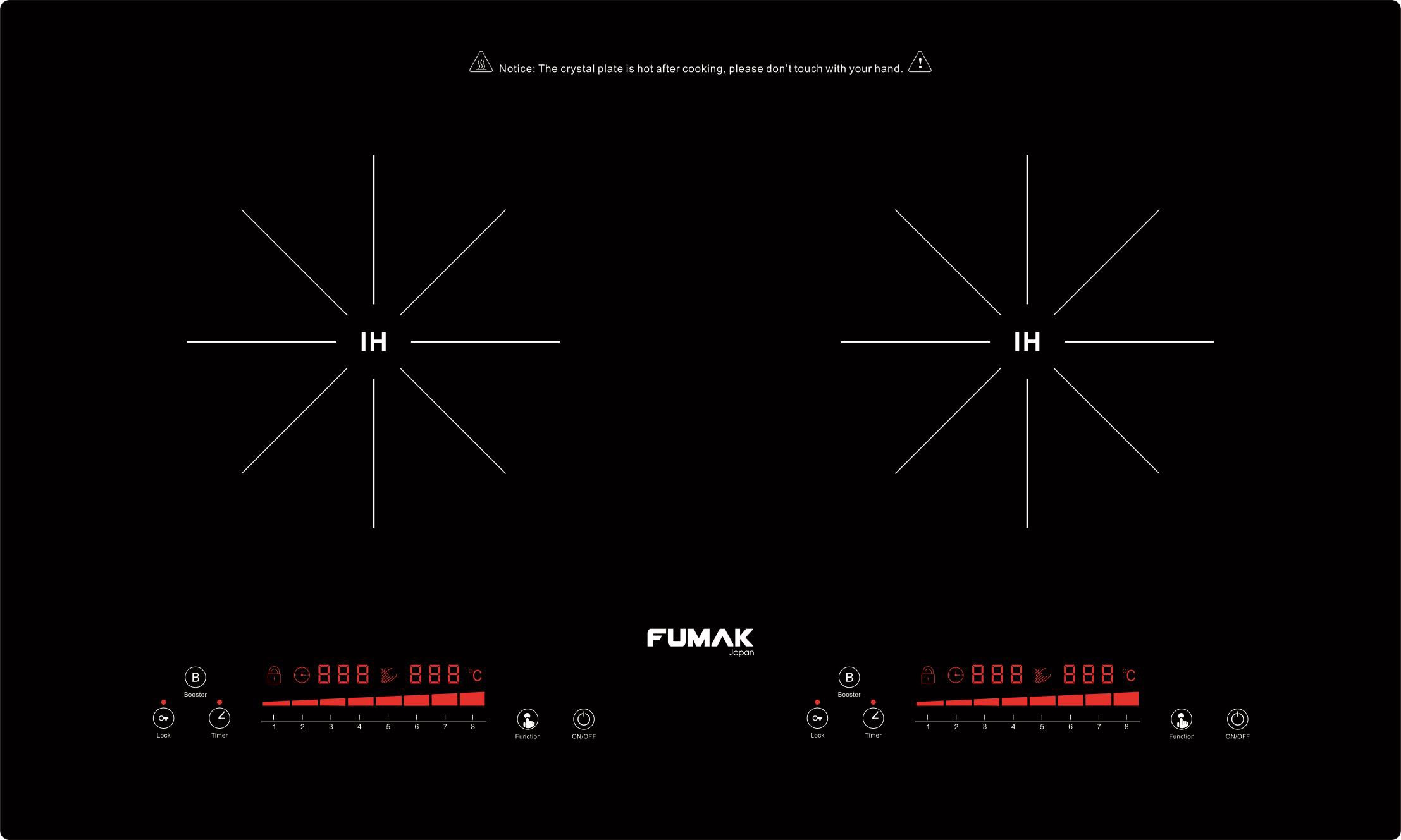 Bếp Từ Đôi Fumak Nhật Bản FM-IC2000, Công Suất 2000W Cho Mỗi Bếp Điện, Hẹn giờ, Khóa Phím, Bảo Vệ An Toàn Quá Nhiệt, Mặt Kính Vitro Ceramic Siêu Chịu Lực, Chịu Nhiệt