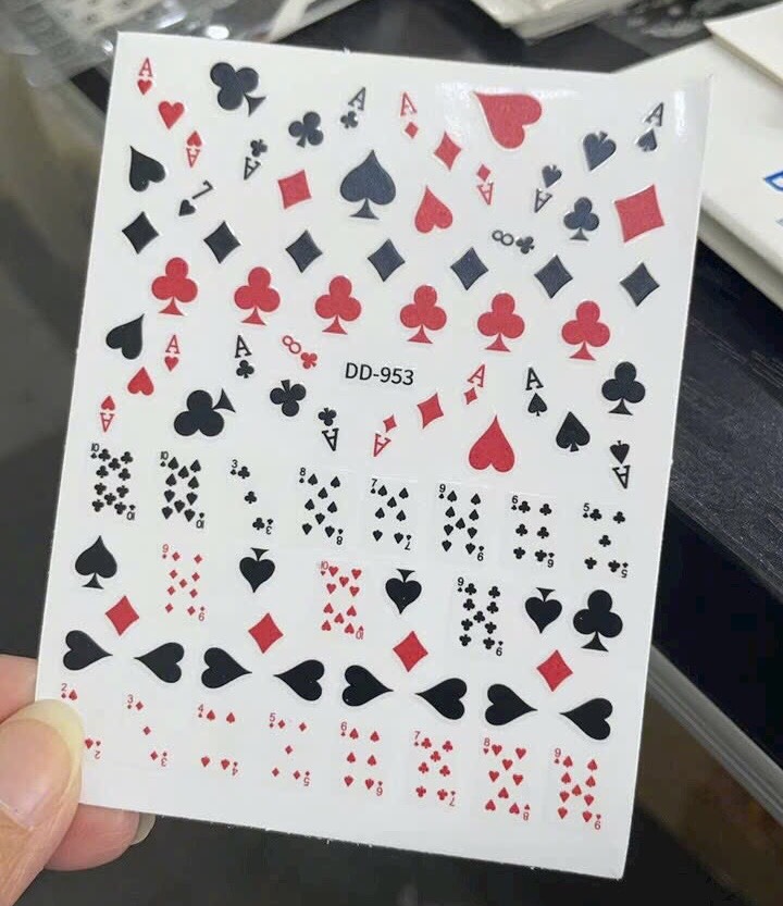 Sticker lá bài 3d trang trí móng tay ,sticker tết - nail937