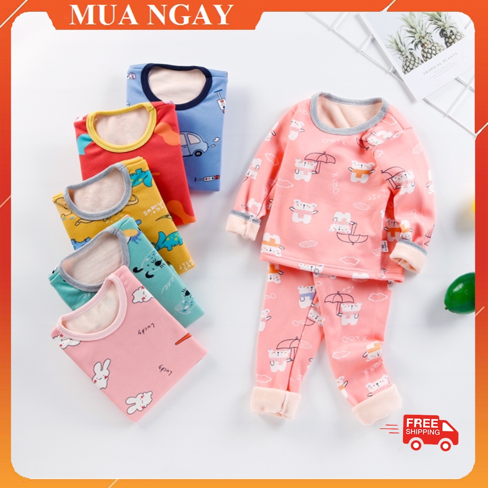 Bộ nỉ bông mềm mịn hoạ tiết xinh xắn bo viền cho bé trai và bé gái QATE01 (họa tiết ngẫu nhiên)