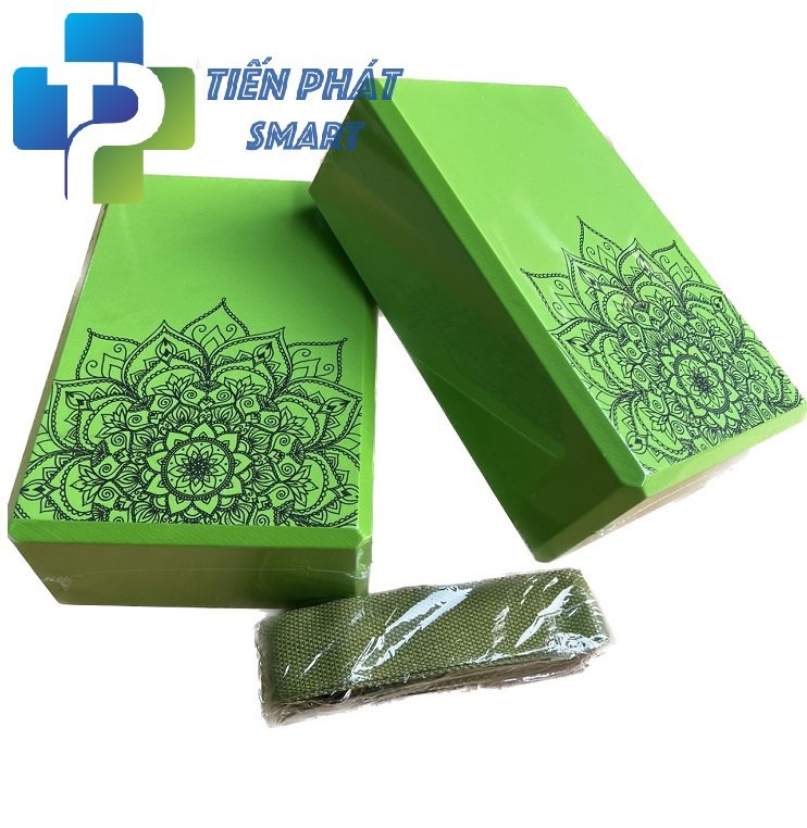 Combo 3 món - 2 Gạch gối yoga hoa văn Mandal+dây đai hỗ trợ tập yoga