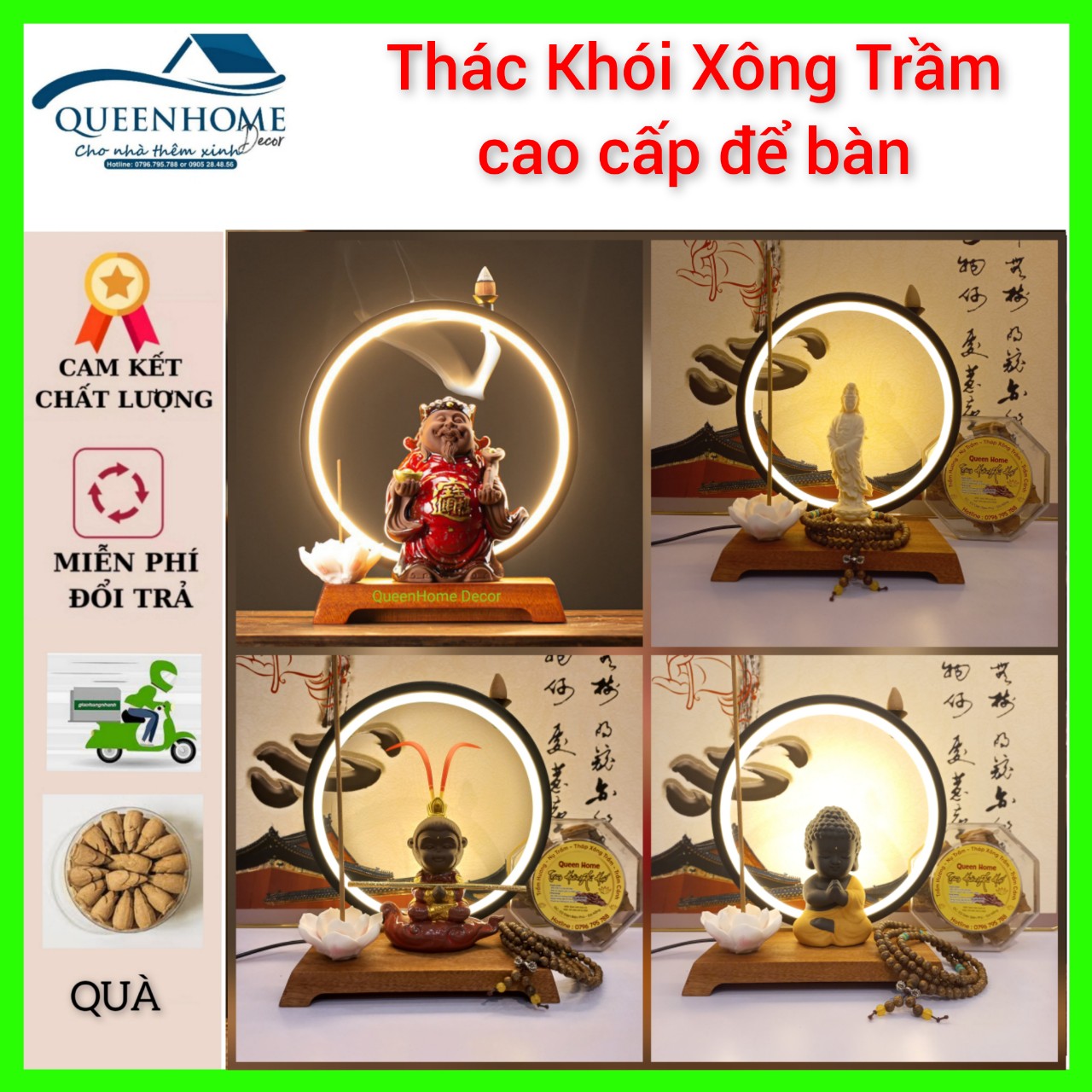 Thác Khói Xông Trầm Led 20cm, Thác Khói Trầm Hương - Thác Phong thuỷ, Hàng cao cấp nhập khẩu, làm quà tặng trang trí bàn làm việc, phòng Thiền, phòng Trà
