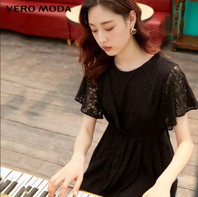 Vero moda váy chữ a ren xếp ly cổ tròn tay xếp nếp cho nữ - sunmall.vn