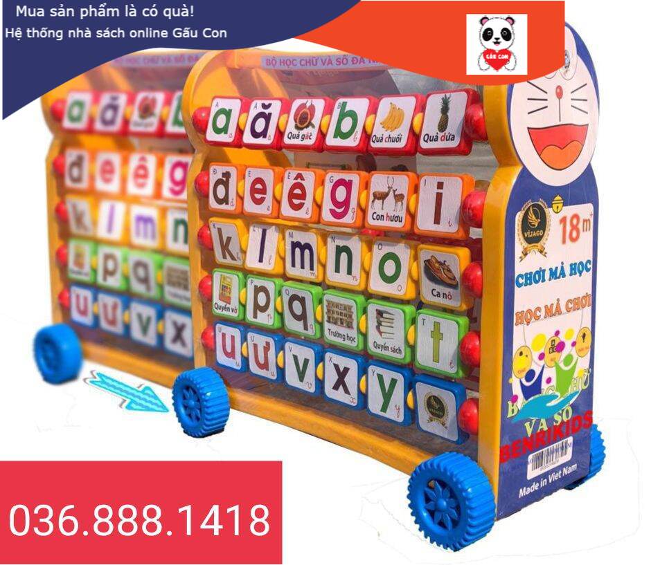 Đồ chơi bảng học chữ cái, chữ số đa năng Doraemon hàng Việt Nam kiểu xe đẩy đa năng