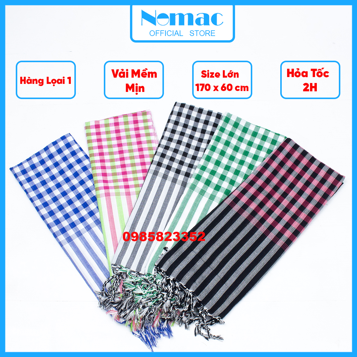 Khăn rằn Nam bộ - Campuchia / Size lớn 170x60cm / Khăn đi phượt Nomac -  Vải dày mềm mịn / Mã N47 N64 N01T N70 N66 /