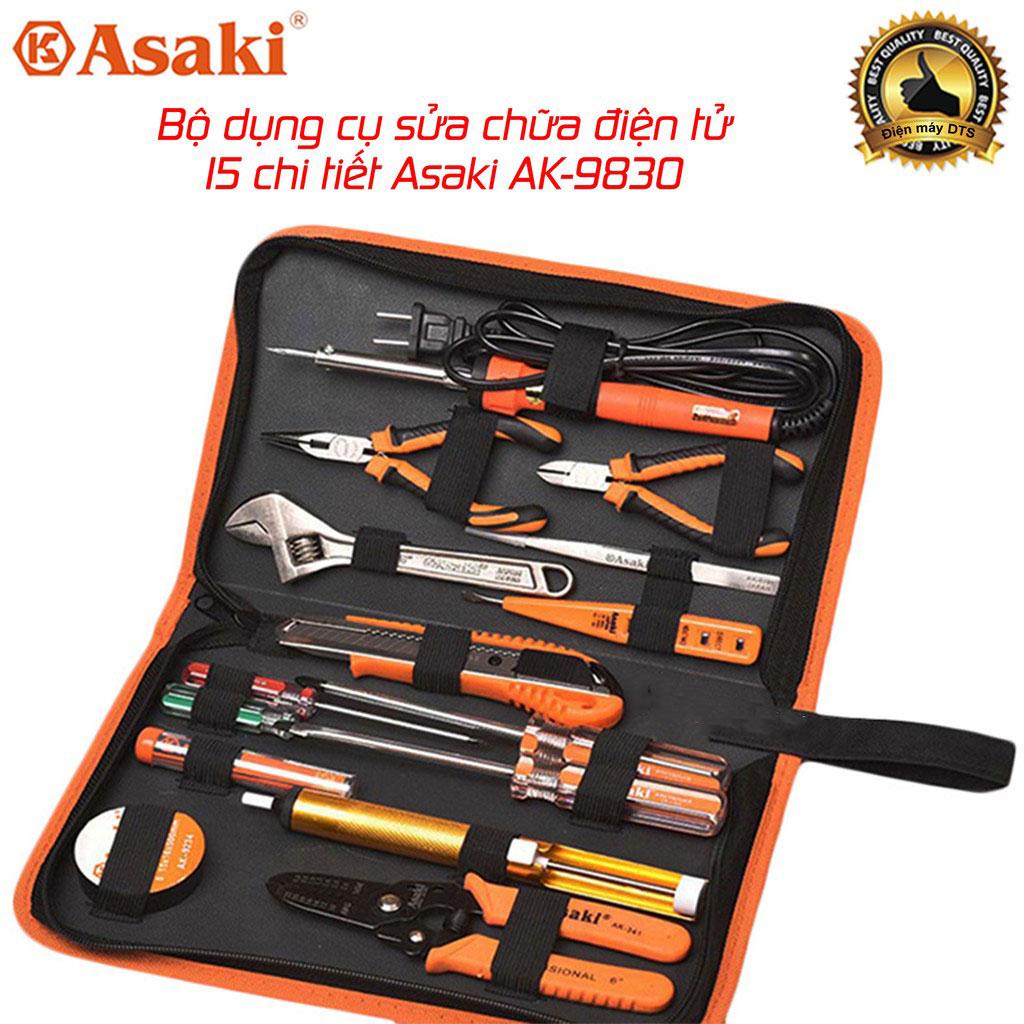 Bộ dụng cụ sửa chữa điện tử 15 chi tiết asaki ak-9830