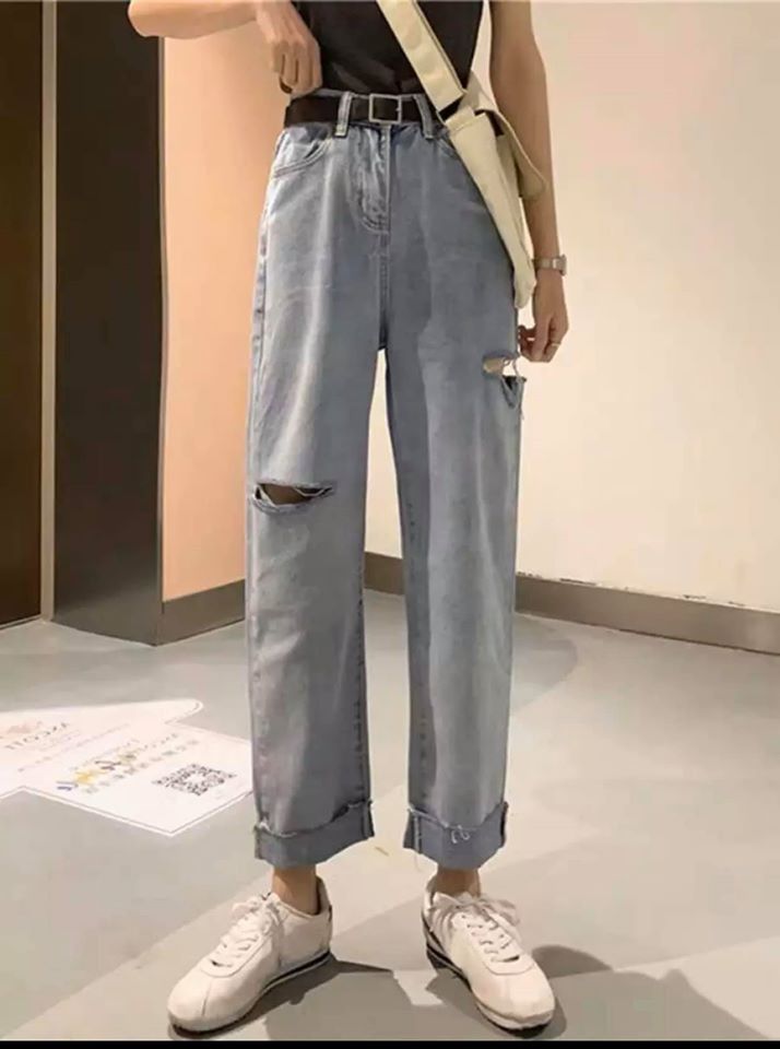 ( ẢNH THẬT) QUẦN JEAN, BÒ ỐNG RỘNG RÁCH VIỀN CHỈ RÁCH 1 VẠCH NGANG GẤP GẤU MỚI THỜI TRANG HÀN QUỐC, AMELIA