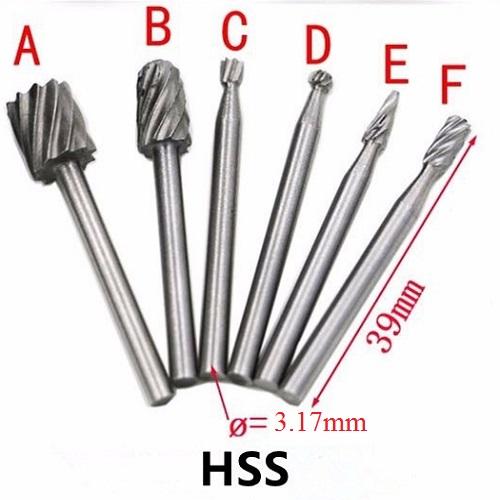 Bộ 6 mũi khắc mài hss trục 3.17mm