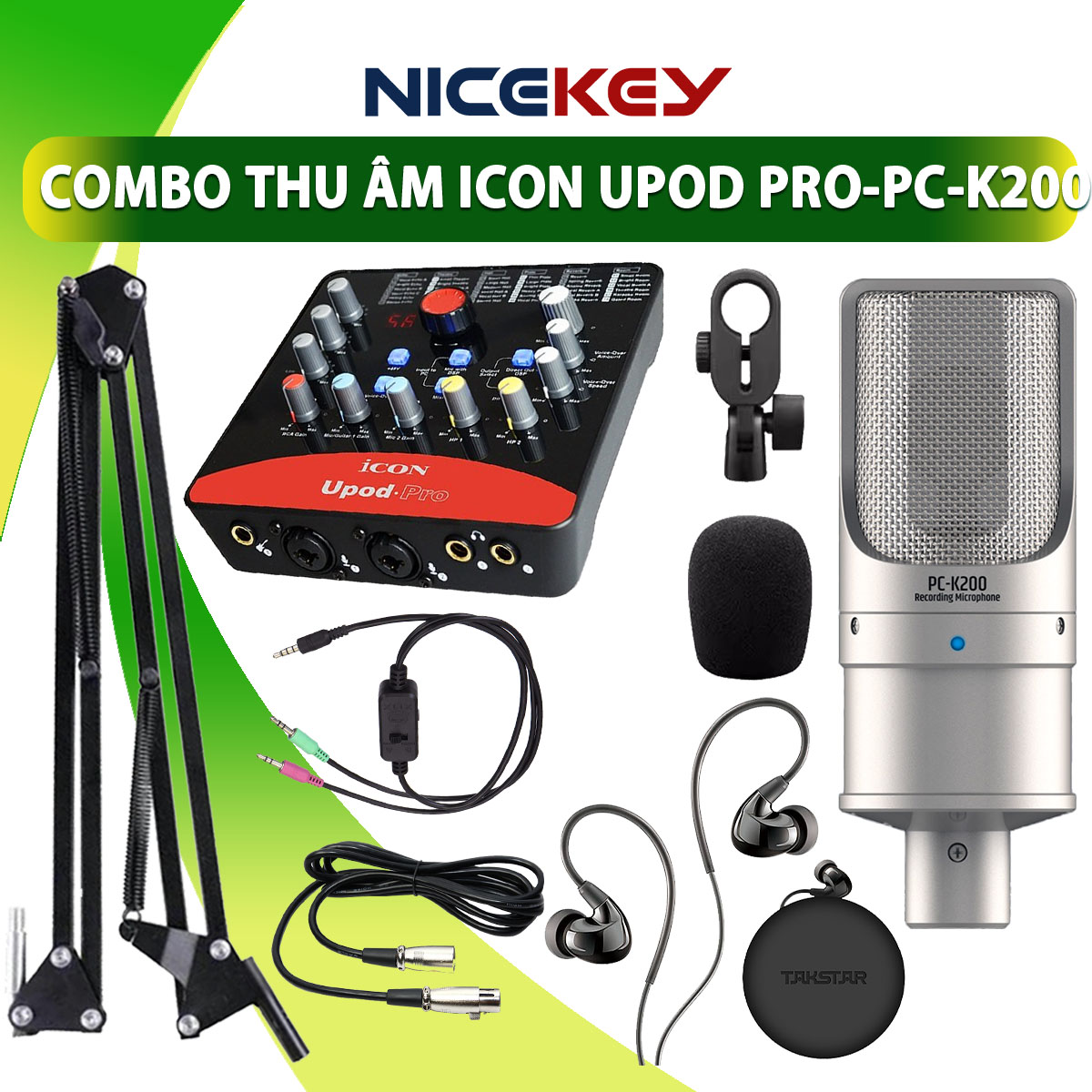 Combo livestream thu âm takstar mic pc k200, soundcard icon upod pro, tai nghe ts2260