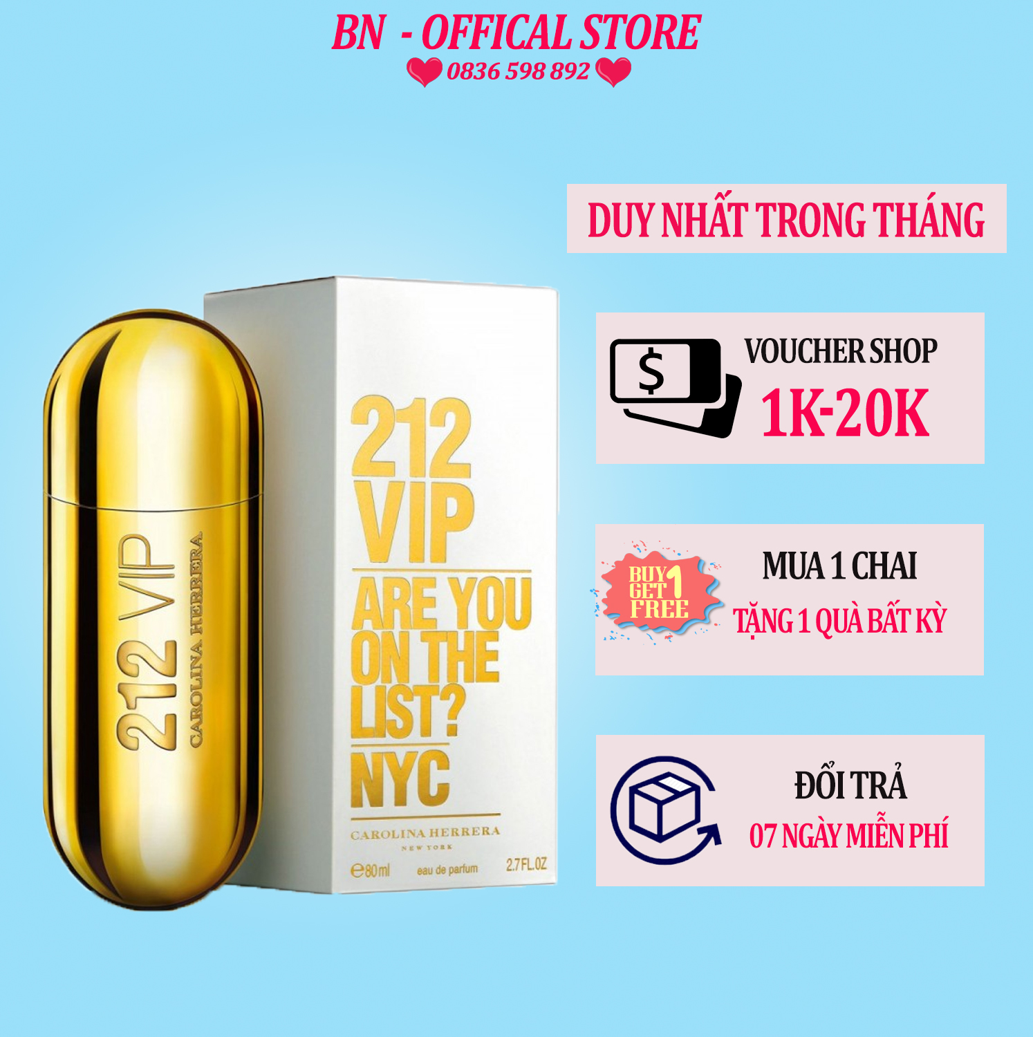 Nước hoa nữ carolina herrera 212 vip vàng 100ml hương thơm quyến rũ