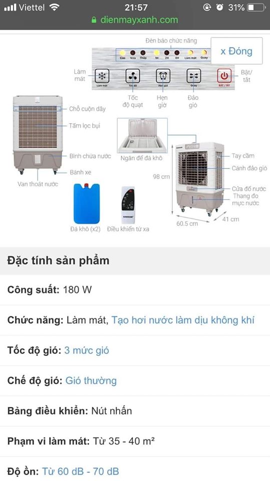 Máy làm mát không khí sunhouse shd7746