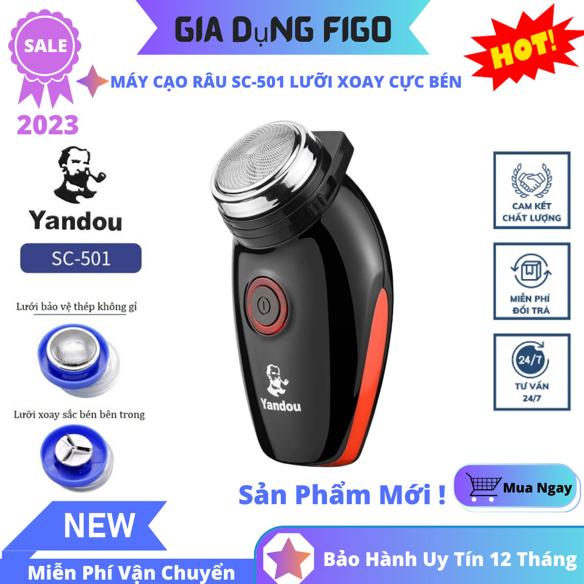 Máy cạo râu cao cấp, máy cạo râu sc-501 lưỡi xoay cực bén, máy cạo râu mini , máy cạo râu yandou sc501 , máy cạo râu thế hệ mới dễ dàng mang theo bên người khi du lịch, bảo hành 12 tháng