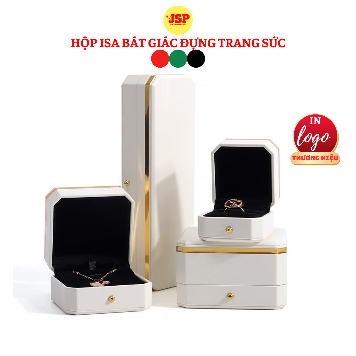 Hộp đựng nhẫn ISA Bát Giác cao cấp bằng da hộp đựng trang sức dây chuyên lăc tay hộp nhẫn đôi JSP.