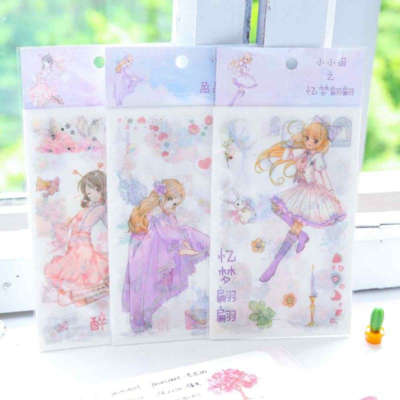 Set 6 tấm hình dán sticker tiểu thư ánh nhũ