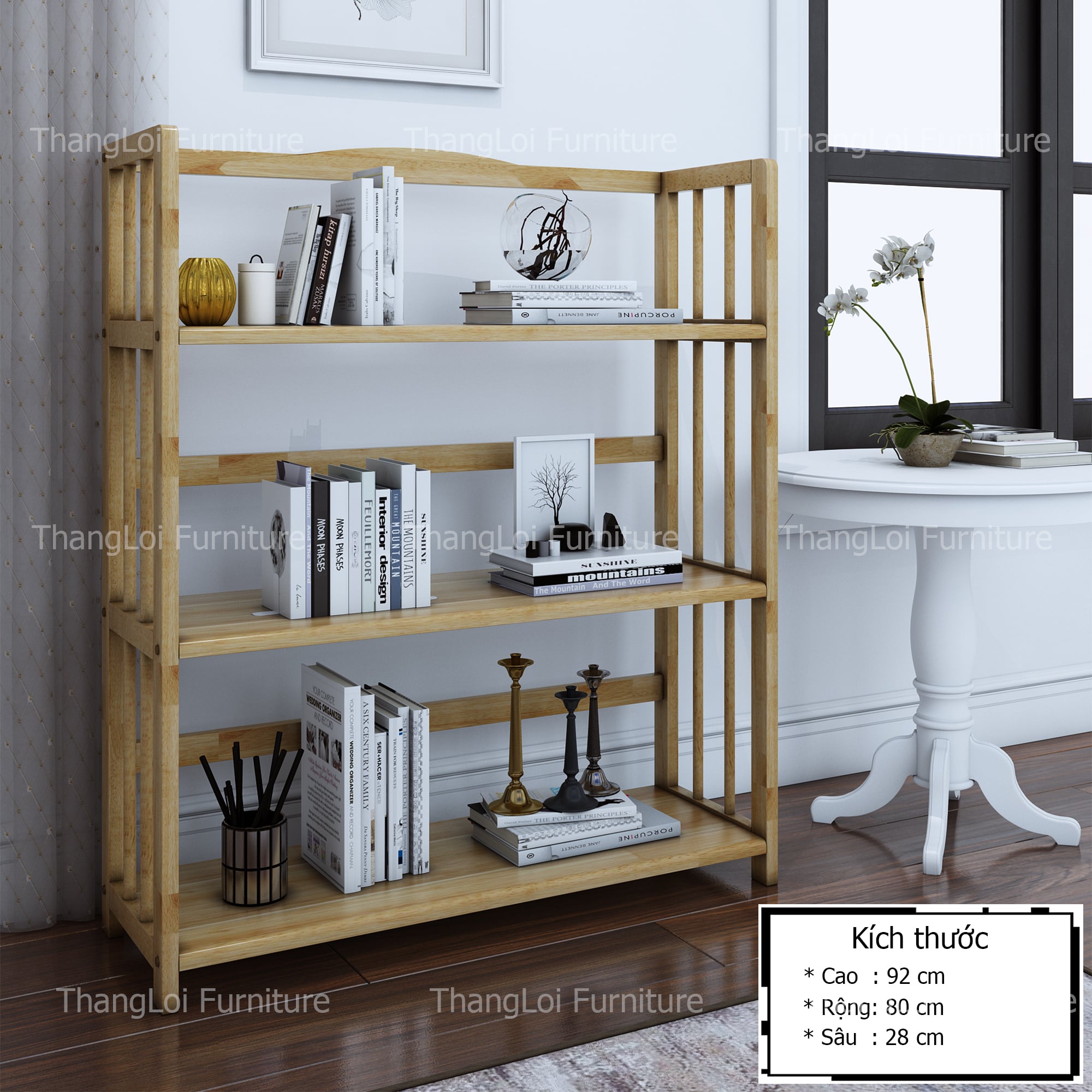 Kệ sách , kệ đa năng gỗ tự nhiên 3 tầng x 80 cm
