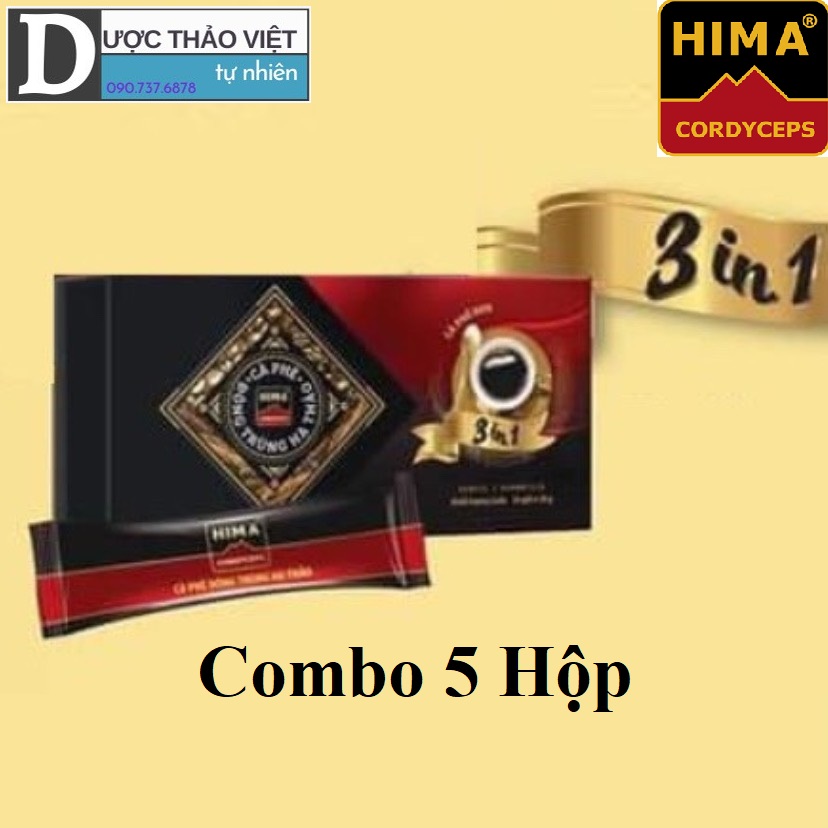 Bộ 5 hộp cà phê đen 3 in 1 đông trùng hạ thảo .