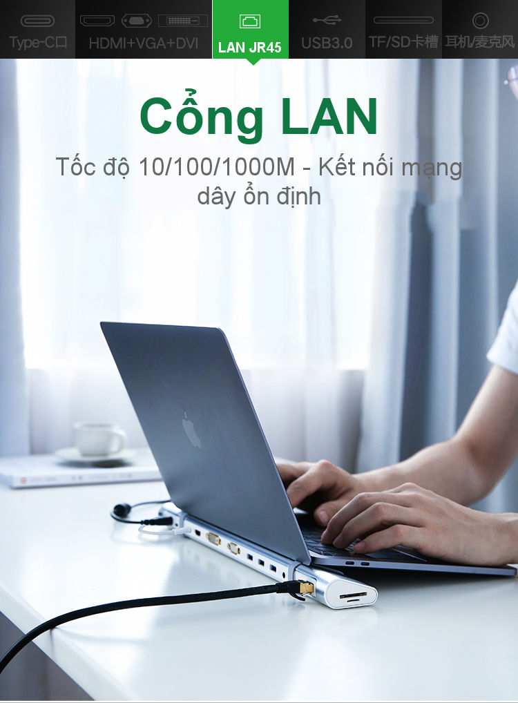Bộ chuyển đổi đa năng USB type C hỗ trợ 13 cổng đầu ra, cáp dài 0.5m UGREEN MM131 Bộ chuyển đổi đa năng USB type C hỗ trợ 13 cổng đầu ra, cáp dài 0.5m UGREEN MM131
