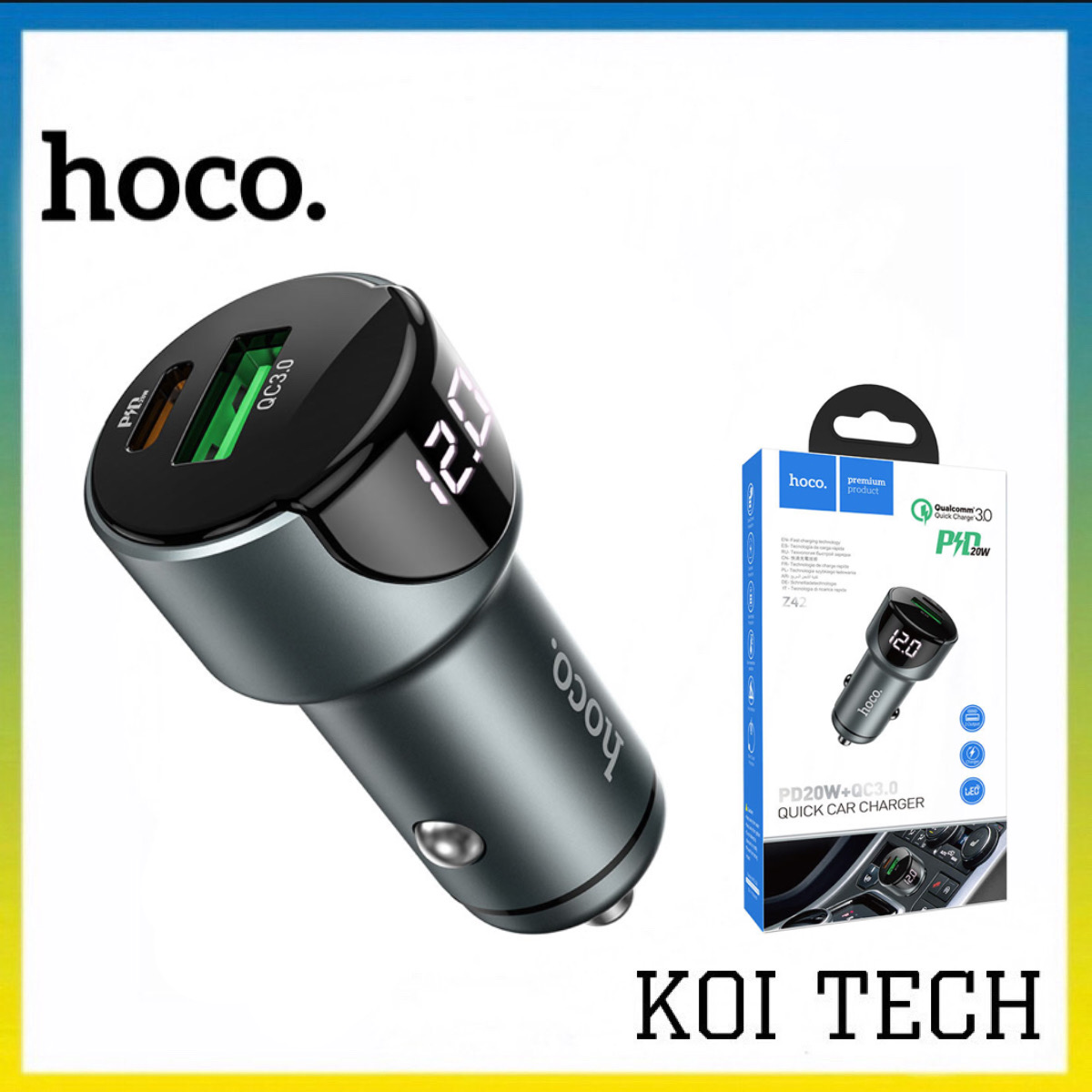 Tẩu sạc nhanh oto xe hơi qc 3.0 pd 20w hoco df42 2 cổng sạc usb và type c - koitech
