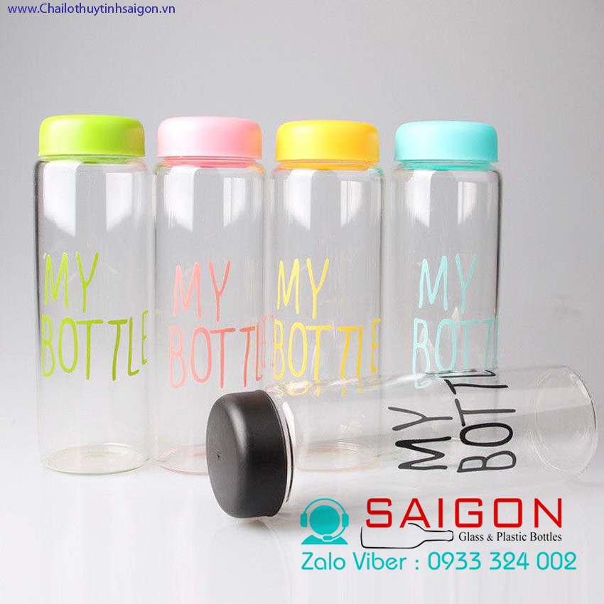 Chai thủy tinh my bottle 420ml nắp nhựa | màu ngẫu nhiên