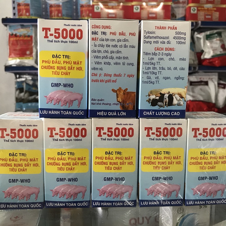 Thuo.c sưng đầu phù mặt tiêu chảy vật nuôi T5000 chai 100ml