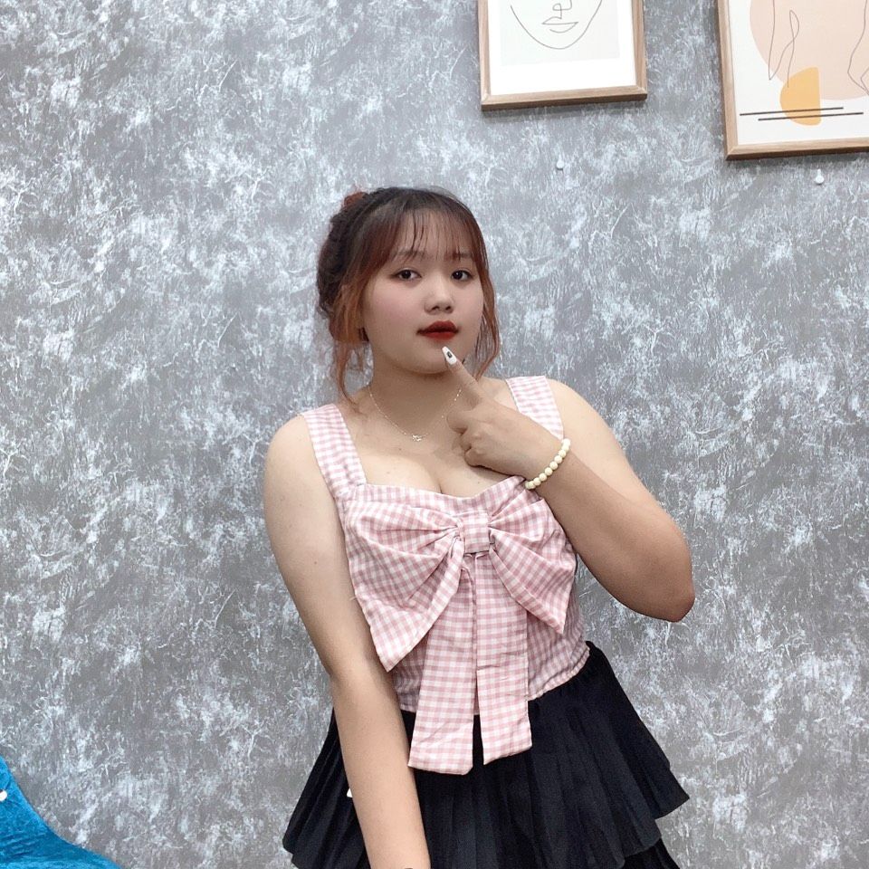 Áo sơ mi caro bigsize nữ bánh bèo cột nơ cách điệu 58kg-95kg ak5