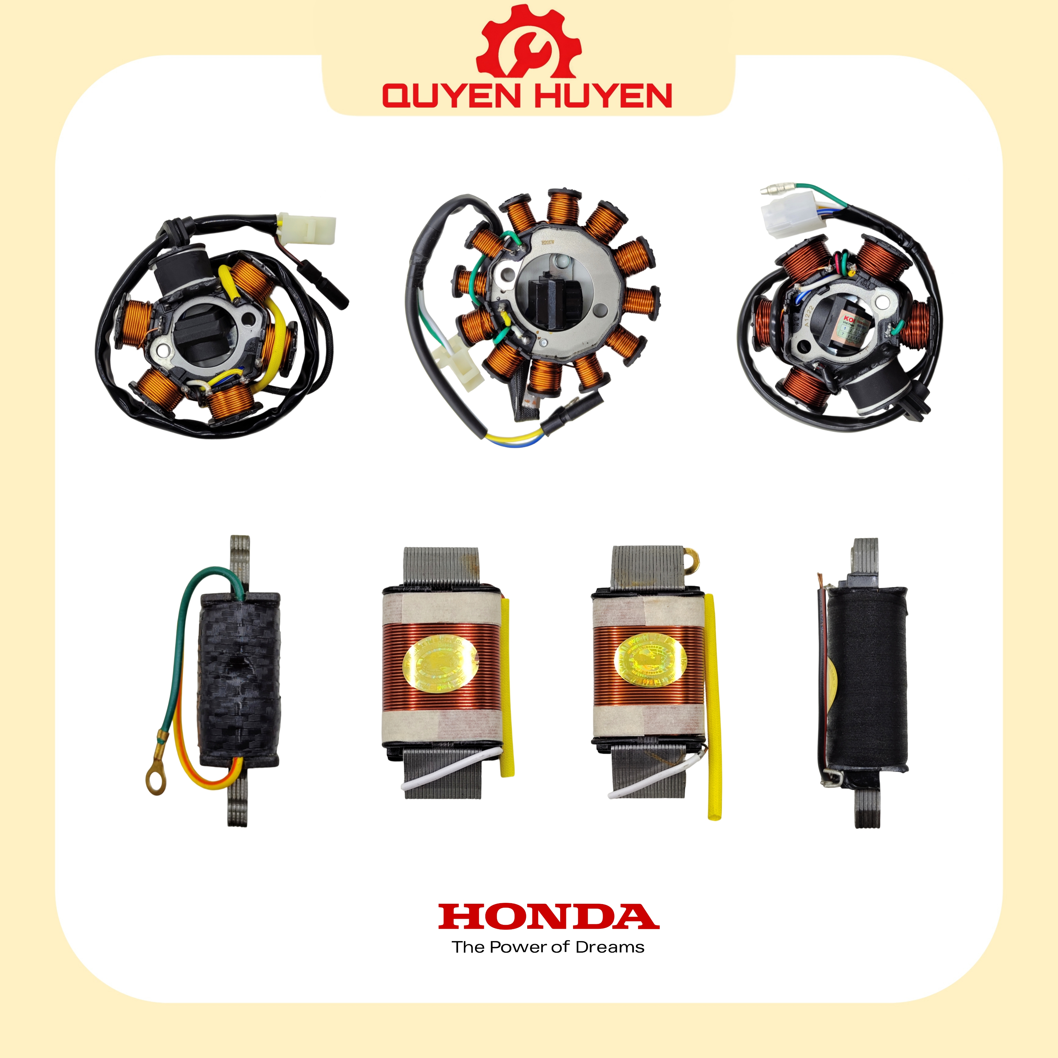 Cuộn đèn mobin - cuộn nổ - cuộn điện 6 múi, cuộn điện sao 6 cực, xe ga 50cc, xe máy honda - dream, wave, future, blade, cub, ws110, rsx