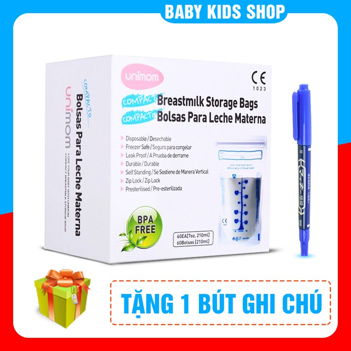 Hộp 60 Túi trữ sữa Unimom Hàn Quốc 210ml không có BPA