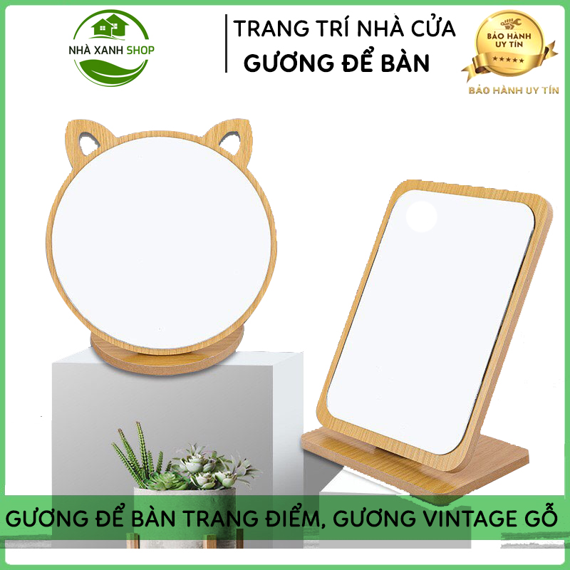 Gương Để Bàn Trang Điểm Gỗ, Gương VinTage, Gương Soi Trang Điểm Phong Cách Hàn Quốc, Gọn Nhẹ, Tiện Dụng