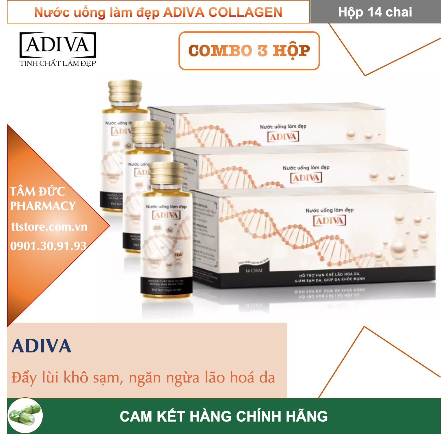 HCMCOMBO 3 HỘP ADIVA Collagen Hộp 14 chai