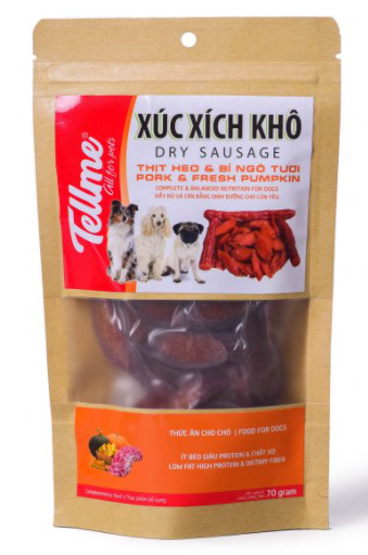 Tellme® xúc xích khô thịt heo & bí ngô tươi dạng cắt lát – 70 gram