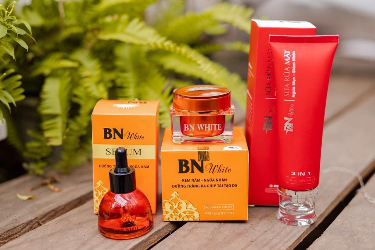 Combo 3 mỹ phẩm BN WHITE: Kem, Serum, Sữa rửa mặt đẩy lùi nám, tàn nhang trả lại làn da trắng sứ mịn màng