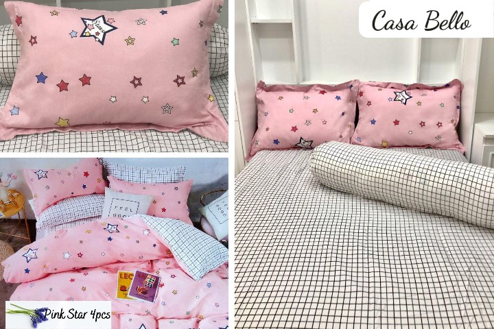 Bộ drap gối casa bello - 100% cotton , 1 vỏ drap bọc nệm ,2 vỏ gối ngủ, 1 vỏ gối ôm