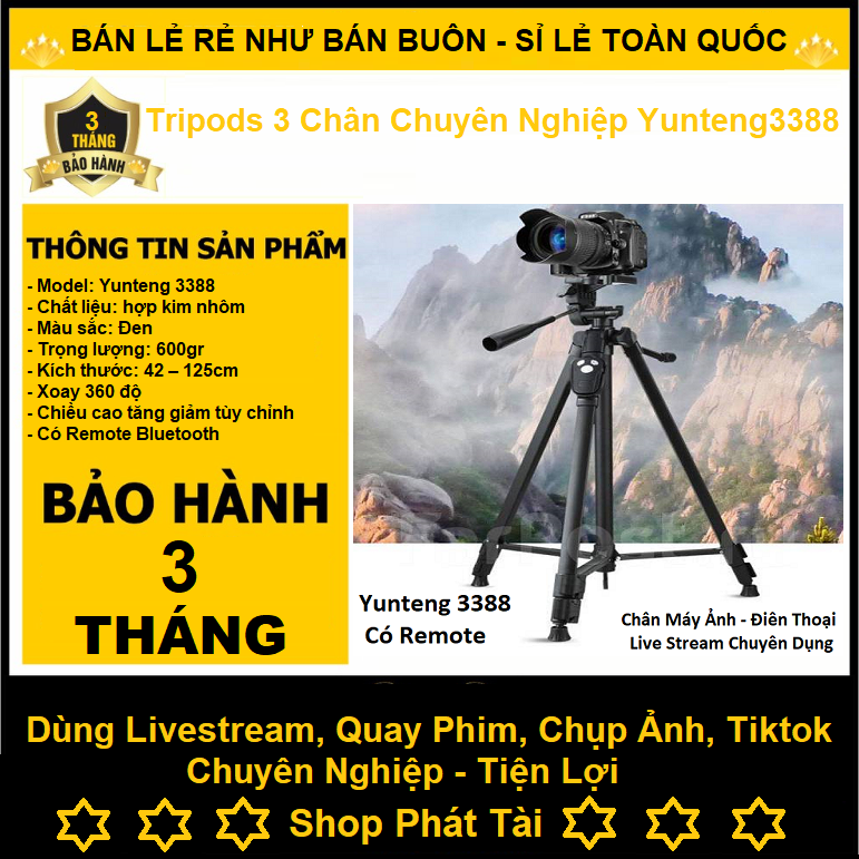 Tripods 3 chân chuyên nghiệp cho máy ảnh điện thoại, giá đỡ điện thoại máy ảnh quay phim, chụp ảnh, livestream, tiktok, gậy chụp hình 3 chân cao cấp cho điện thoại, máy ảnh tặng kèm remote bluetooth