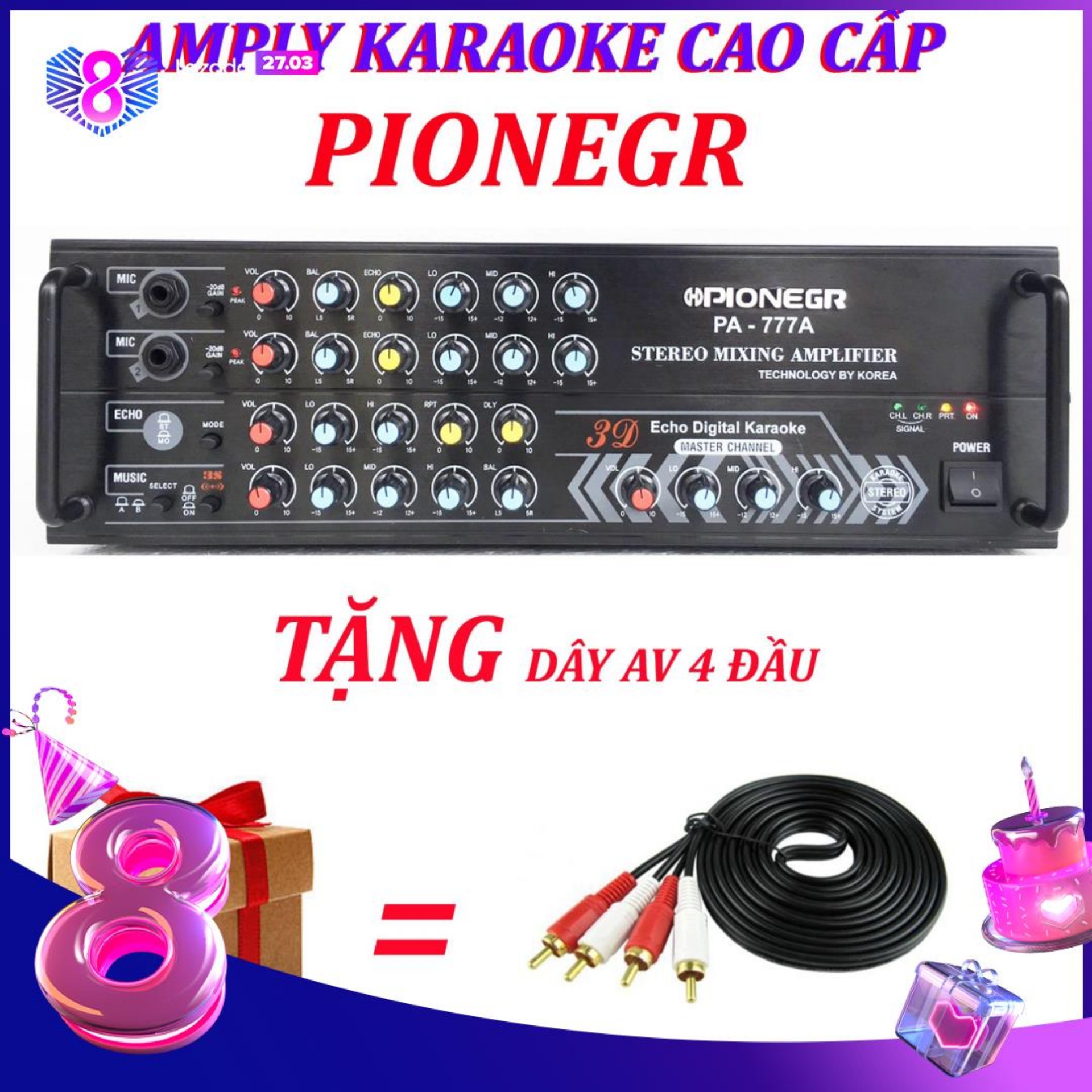 Ampli karaoke Amply karaoke nghe nhạc gia đình PIONEGR 777A karaoke cực hay tặng dây av 4 đầu