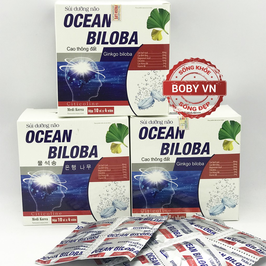 Viên Sủi Hoạt Huyết Dưỡng Não Ocean Biloba Tăng Cường Tuần Hoàn Não  | 5 Vỉ X 4 Viên