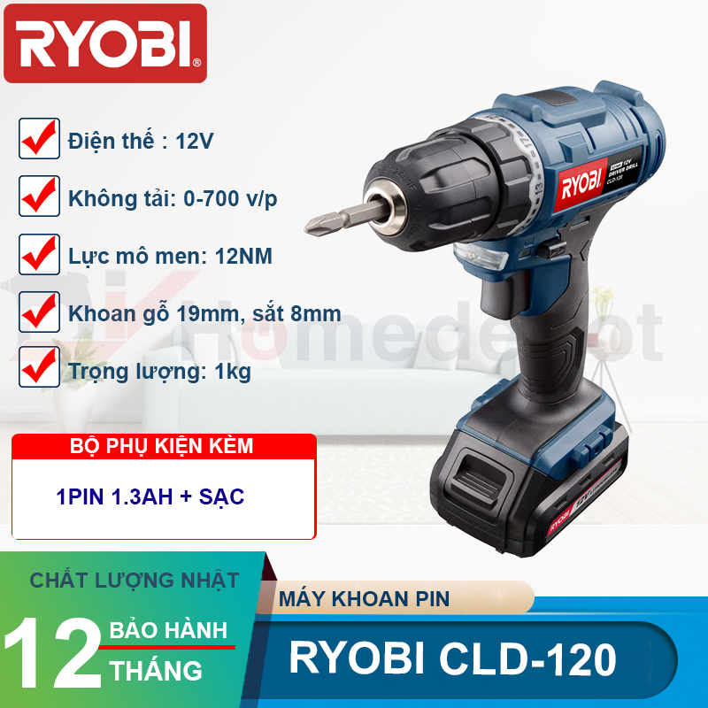 [RYOBI] Máy Khoan Pin Ryobi CLD-120 12V/1.3 Ah + Kèm Sạc, Hàng Chính Hãng