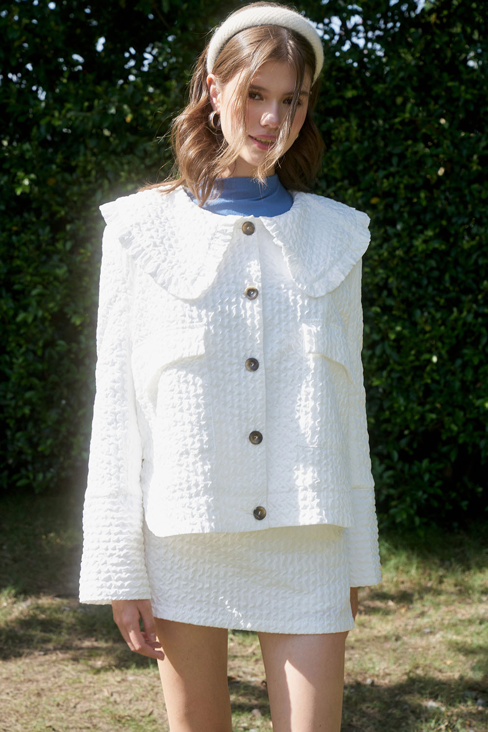 Dottie - áo khoác viền bèo lót lông nữ dottie trắng - t0613