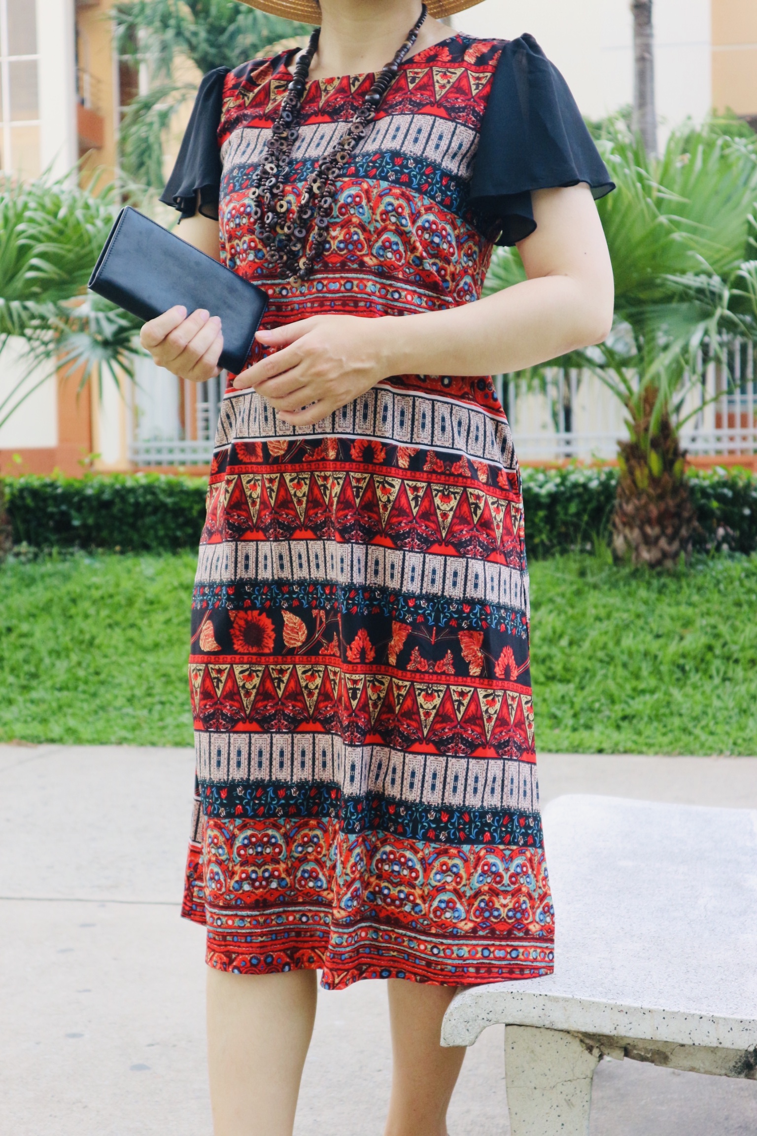 Đầm suông tay cánh tiên họa tiết thổ cẩm (có size lớn)