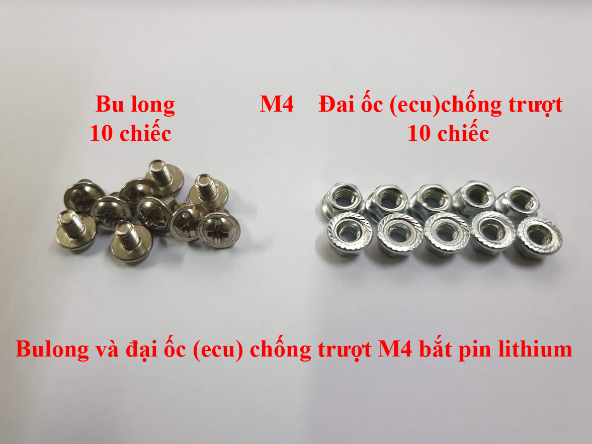 Bulong và đại ốc chống trượt M4 bắt pin lithium