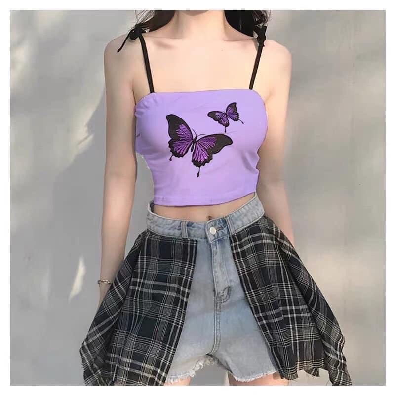 ÁO 2 DÂY CỘT NƠ CỌNG BÚN IN HÌNH BƯỚM TRENDING CỰC HOT -NAUY